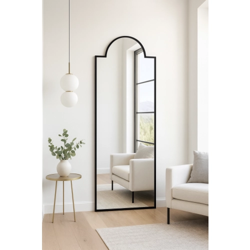 Dekoracyjne lustro półowalne w czarnej ramie MDF - ROSANO